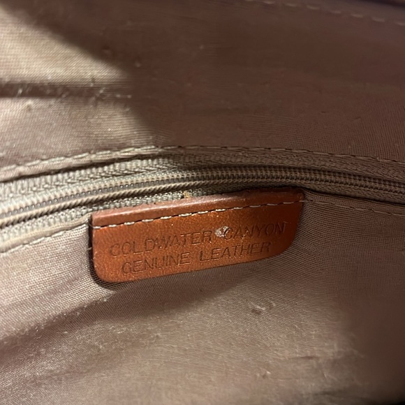Coldwater Canyon Pebbled Genuine Leather Cream and Brown Shoulder Bag - Picture 7 of 14